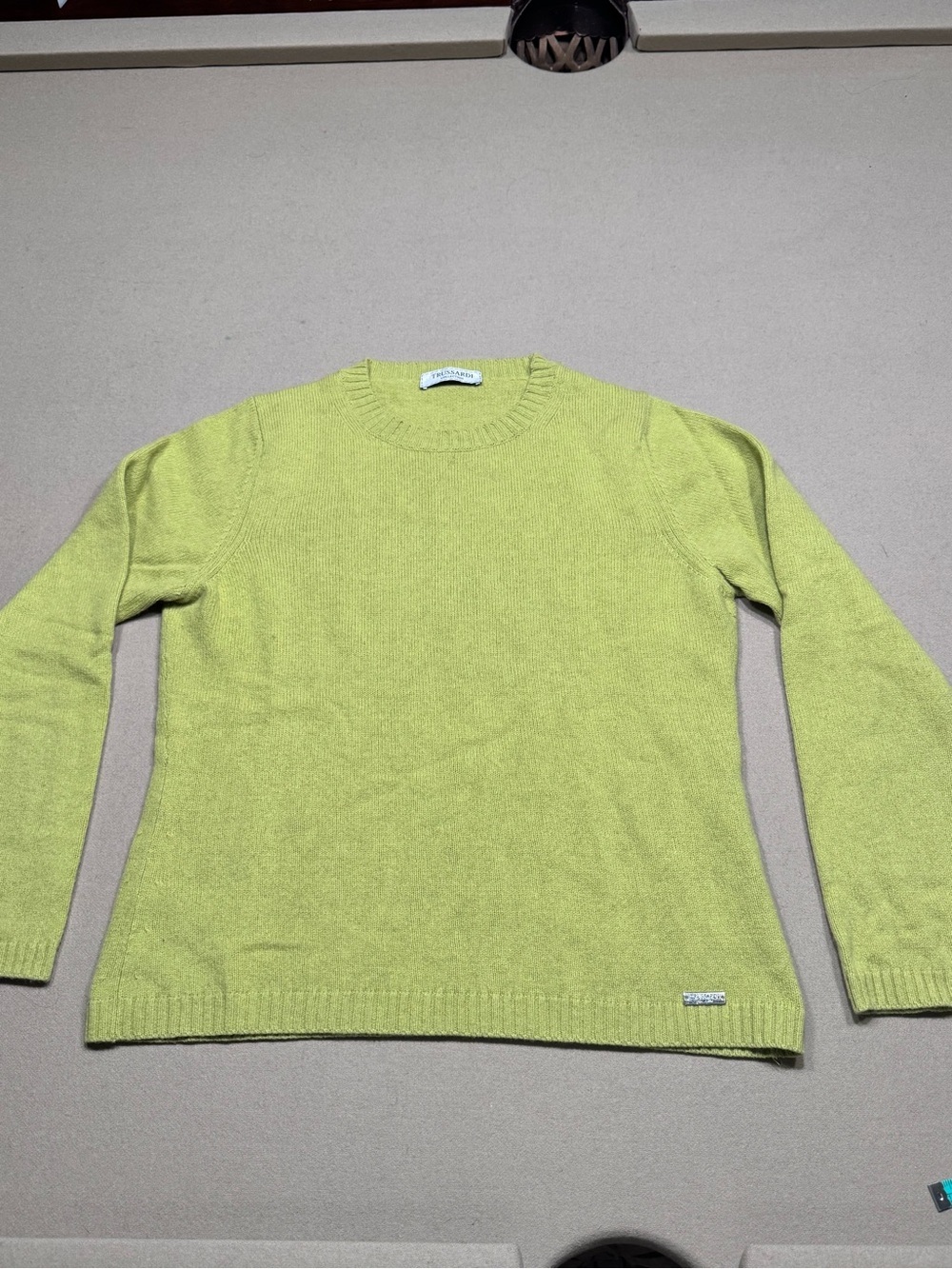 Trussardi Lime Green Cashmere Blend Crewneck Sweater